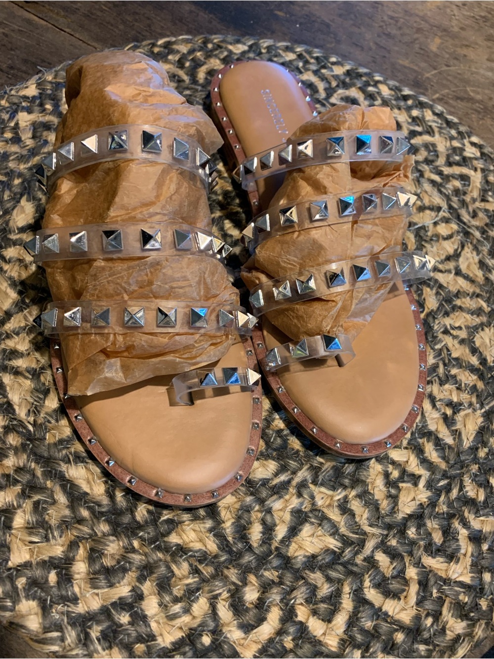Sincerly Jules Tabbi Metallic Studded Multi-Strap Slide Sandals - Picture 2 of 13